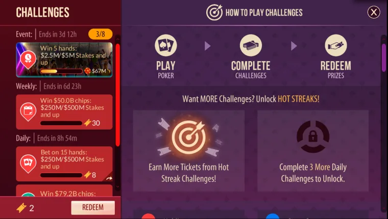 Zynga Poker Challenges